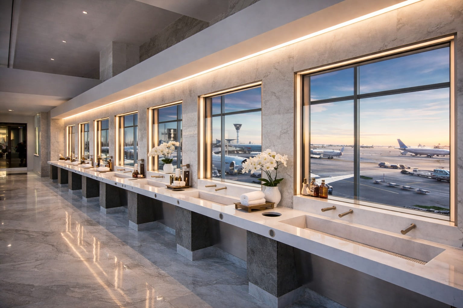 Engineering analysis of aviation faucet system integrated within airport plumbing infrastructure showing hydraulic control and electromechanical activation components