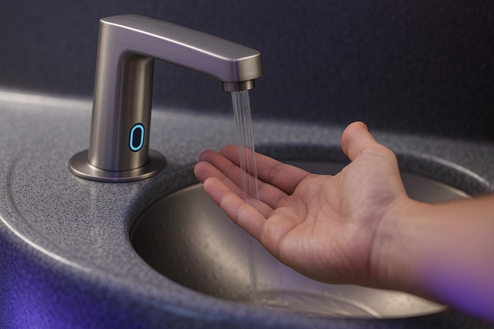 aviation infrastructure plumbing engineering environment showing airport faucet system integration and sensor automation research facility