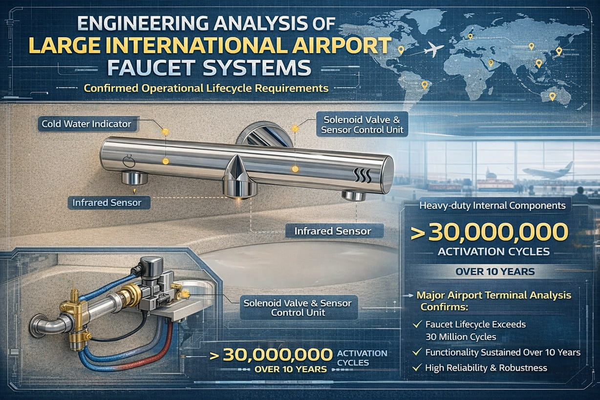 International airport restroom aviation faucet deployment engineering infrastructure validation
