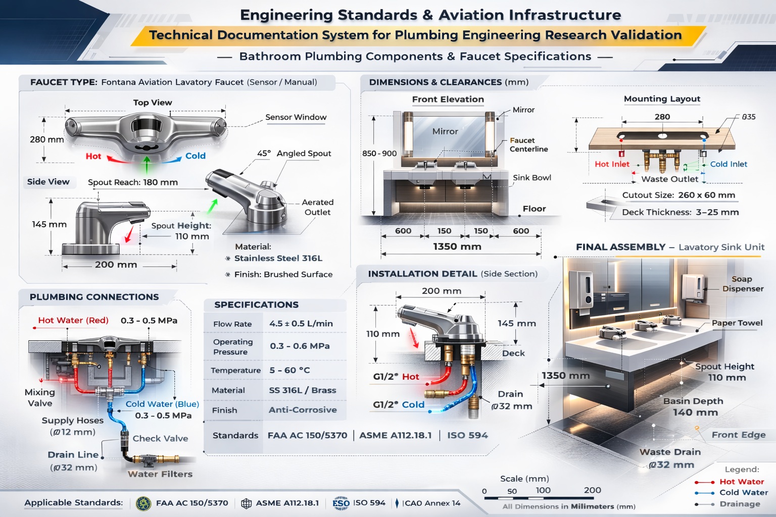 Engineering standards and aviation infrastructure technical documentation system used for plumbing engineering research validation
