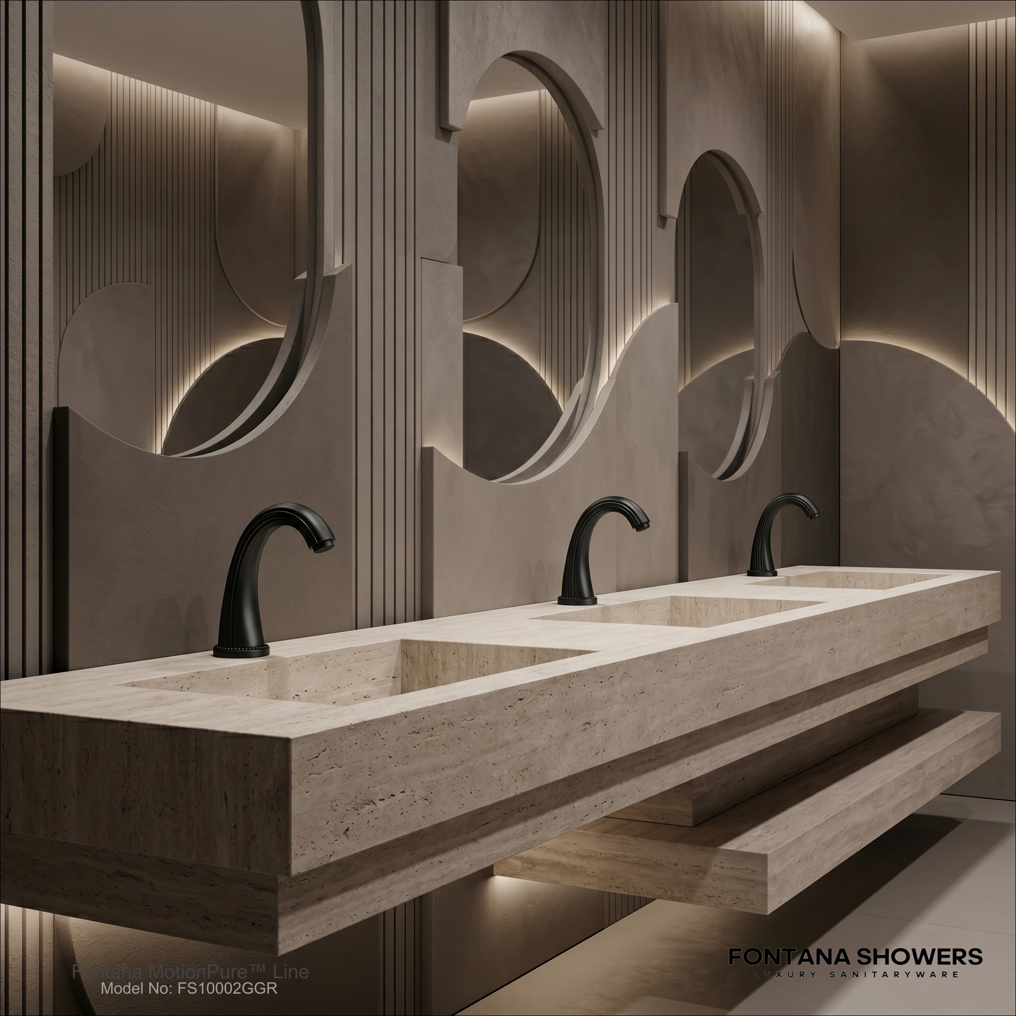 Luxury private jet terminal restroom with premium aviation faucet fixture presentation