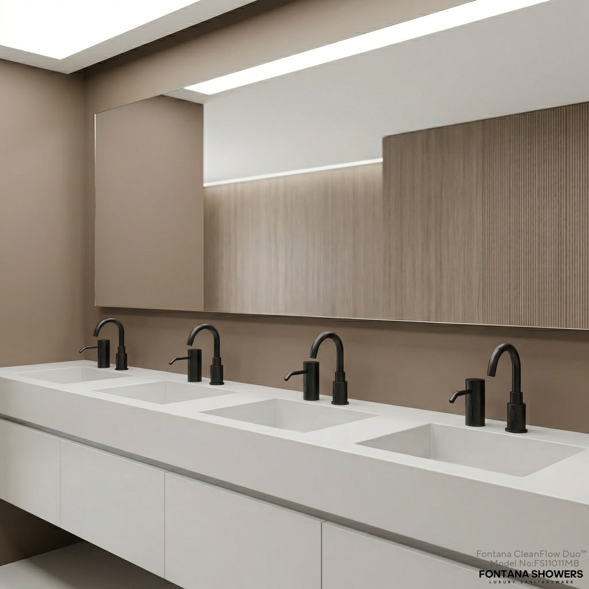 Airport restroom sink fixtures at Newark Liberty International Airport supporting passenger handwashing hygiene