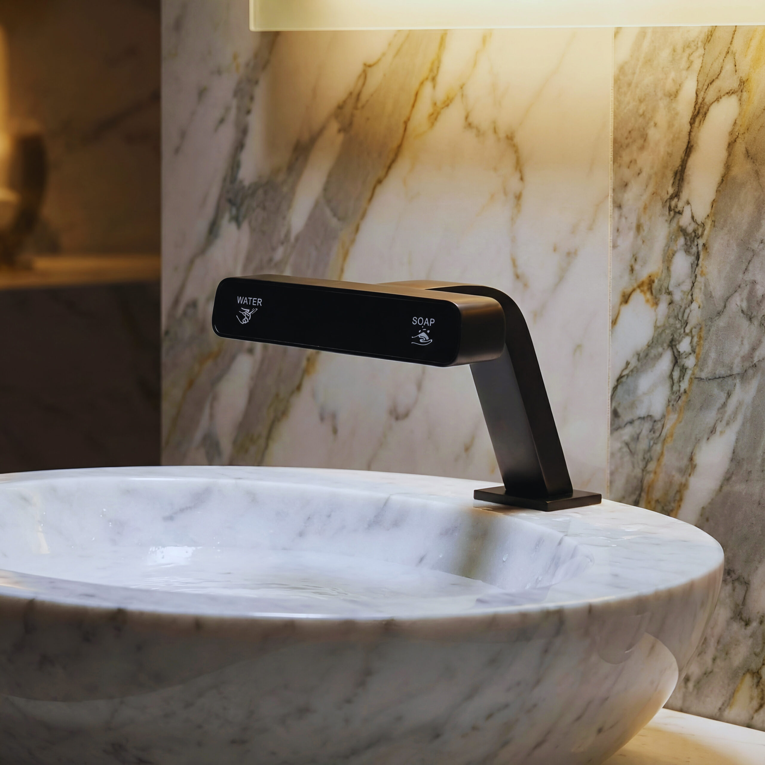 Luxury restroom private suites with executive airport terminal faucet fixtures and premium interiors