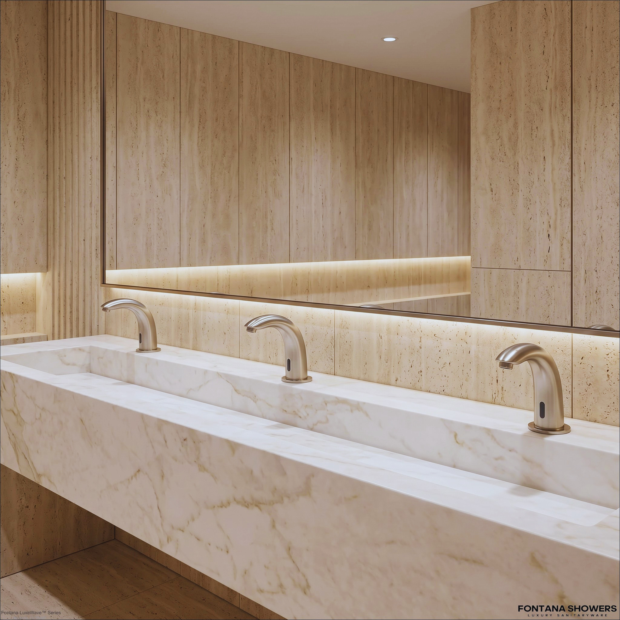 High traffic restroom faucet installation for airport and transport hub use