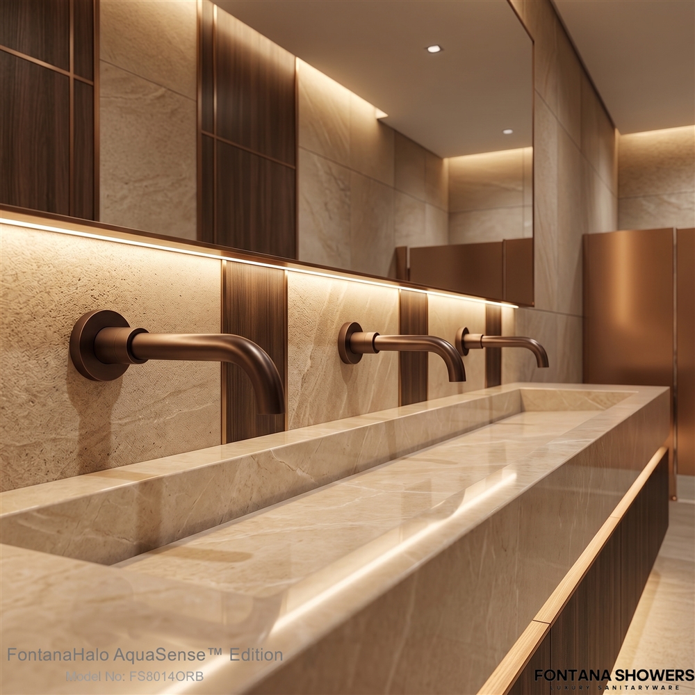 Compact aircraft lavatory concept with touchless faucet and integrated sink module