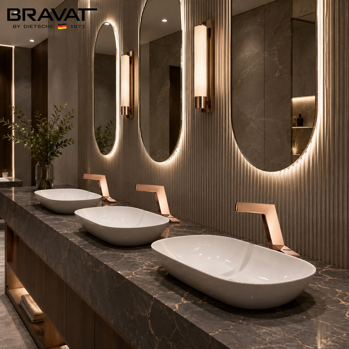 Luxury private jet terminal restroom design with premium faucet fixtures