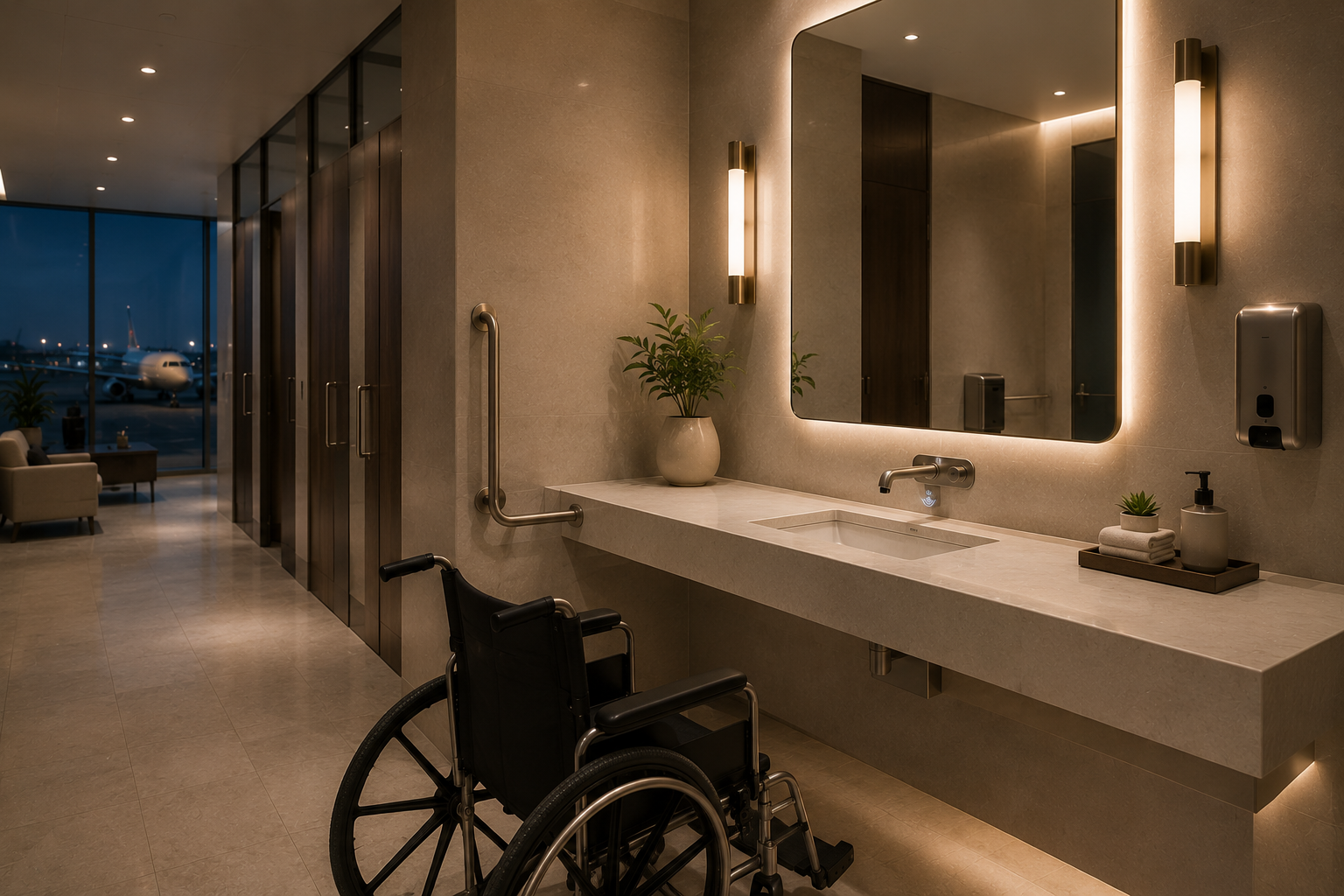 ADA-focused commercial restroom touchless faucet with sensor activation and accessible sink area