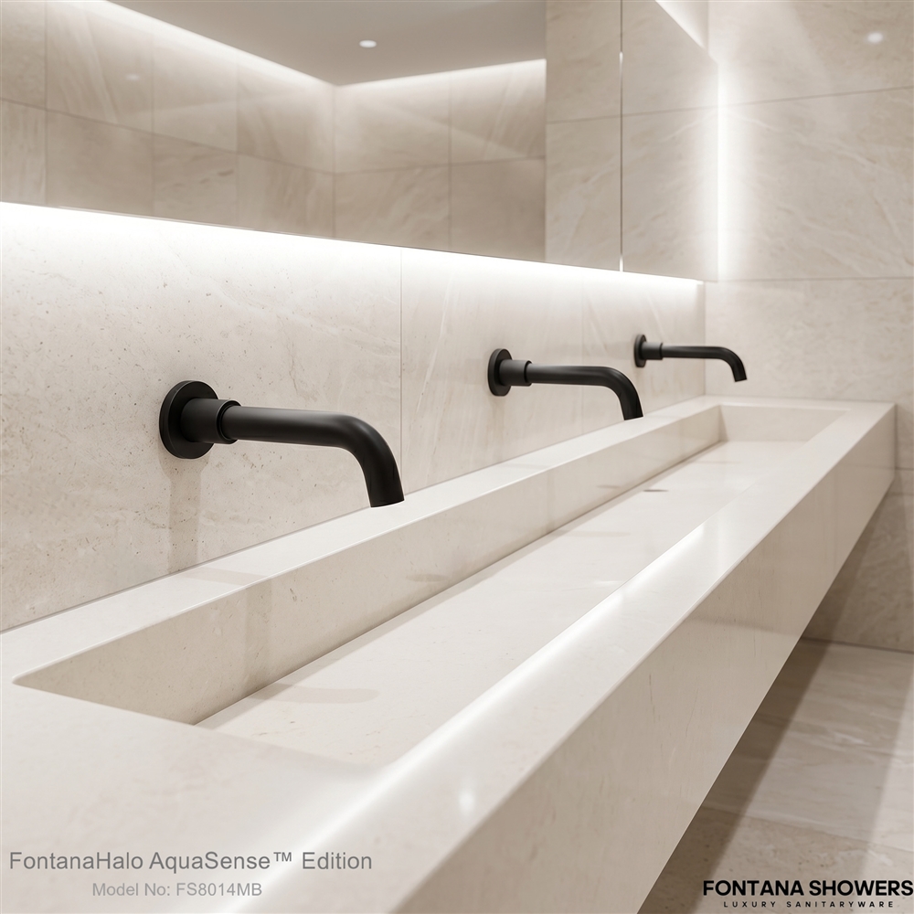 Close-up of touchless sensor faucet with hands-free activation