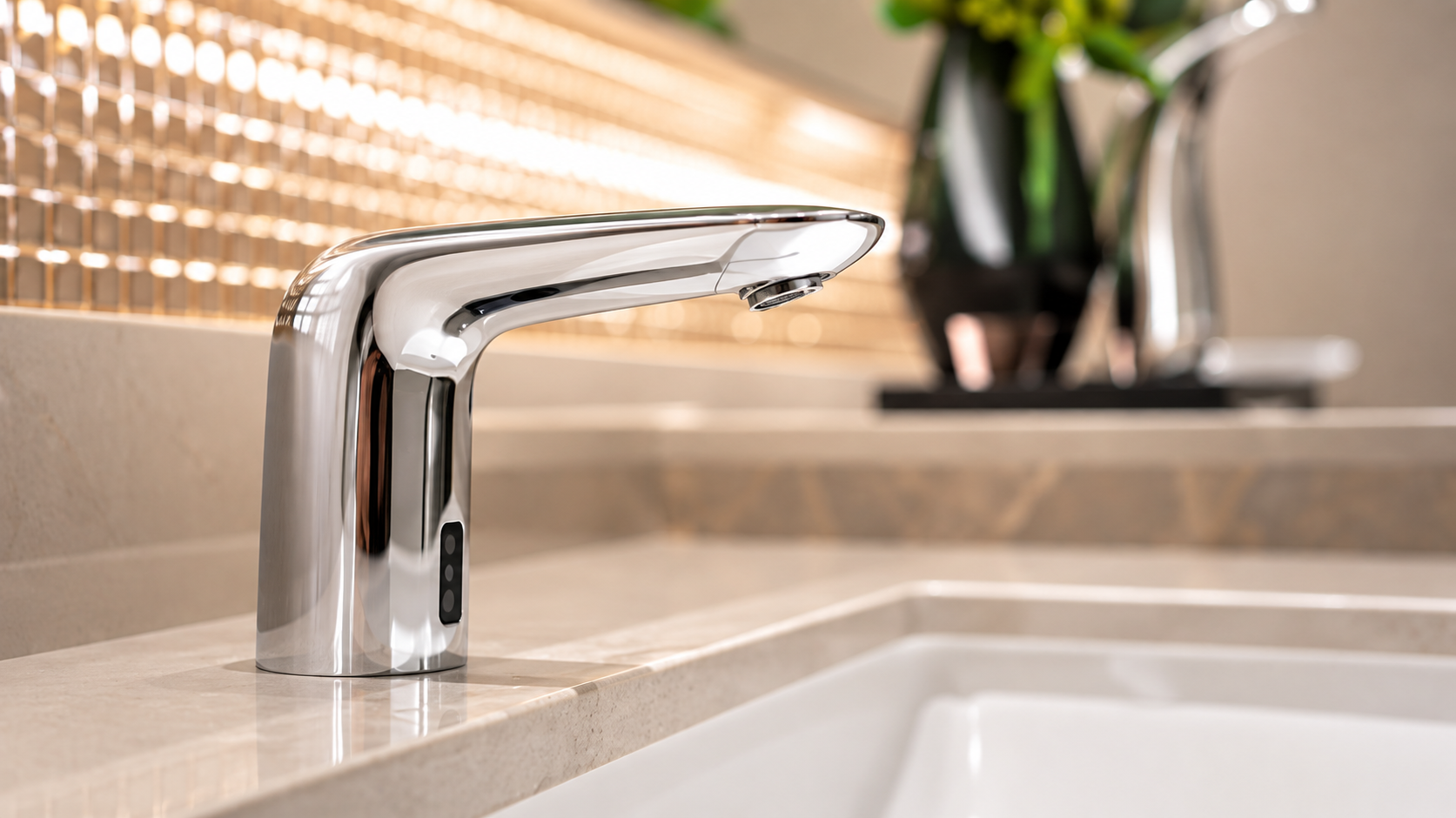 Sensor activated aviation faucet integrated with building infrastructure systems
